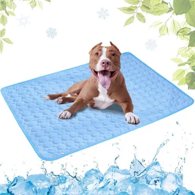 Image de Tapis rafraîchissant pour animaux de compagnie, auto-refroidissant, non toxique, lavable, couleur bleue, dimensions 55x70 cm
