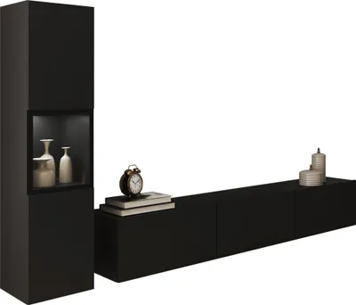 Produktbild von MIRJAN24 Wohnwand Berlin I, Stilvoll Wohnzimmer-Set, TV-Schrank, Modern Mediawand (Schwarzer Graphit, mit Beleuchtung)