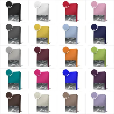 A grid of different colored bed sheets, each with a color swatch above it.