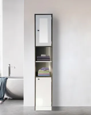 Produktbild von Säulenschrank Badezimmer - Aufbewahrungsschrank Badezimmer oder Flur - mit Spiegel - 180 cm hoch