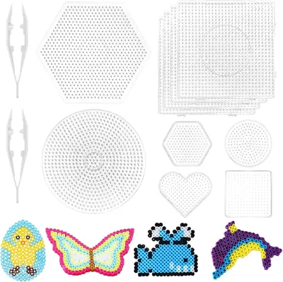 Produktbild von Perlenplatten, 10 Stück. Set mit 10 Perlenvorlagen, inklusive 2 Pinzetten, 5