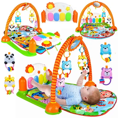 Produktbild von Spielmatte für Babys, Krabbeldecke mit Spielbogen und Füßchenklavier, Baby Spieldecke Babybett Musik-Activity