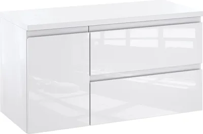 Produktbild von Furni Badunterschrank 90 cm Rechts mit Waschtischplatte – Weiß Hochglanz Vormontiert, Waschbeckenunterschrank für Aufsatzwaschbecken