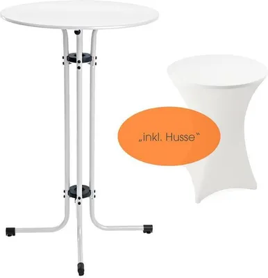 Produktbild von Stehtisch Bistrotisch Metall Garten Tisch Ø 70 cm Bartisch Weiß inkl. Husse