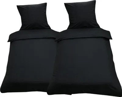 Produktbild von 4 teilige Uni Bettwäsche 135 x 200 cm schwarz Einfarbig Renforce Baumwolle