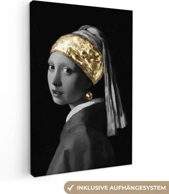 Produktbild von MuchoWow® - Leinwandbilder - Mädchen mit einem Perlenohrring - Johannes Vermeer - Gold, Wandbild, Wanddeko Bilder Wohnzimmer, 80x120 cm
