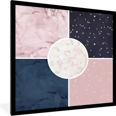 Produktbild von MuchoWow® Gerahmtes Poster Marmor - Rosa - Blau 40x40 cm - Poster mit Schwarzem Bilderrahmen Wandposter Rahmen Foto Bilder - Mit Rahmen - Wanddekoration Schlafzimmer