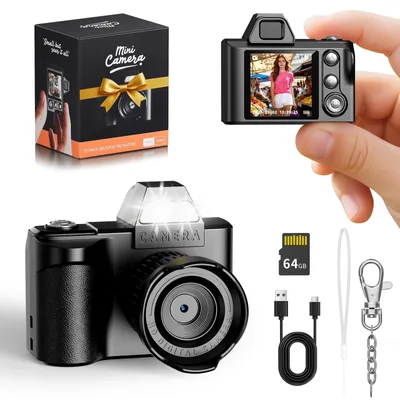 Produktbild von Mini Digitalkamera Schlüsselanhänger, 1,3" 1080P Retro Fotokamera (64GB Speicher, Ultraportabel), Taschenformat für Reise Vlogging Ostergeschenk