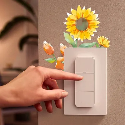 Produktbild von Set von 4 bunten Blumen Lichtschalter Aufklebern - wasserdicht und dekorativ - für Wohnzimmer, Schlafzimmer, Badezimmer, Küche, Büro