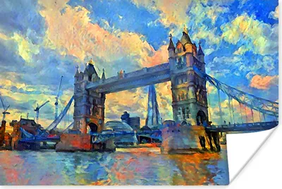 Produktbild von MuchoWow® Poster Gemälde - London - Brücke - Öl 180x120 cm - Fotoplakat