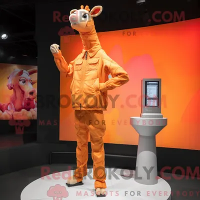 Produktbild von Orange REDBROKOLY Giraffe Maskottchen Kostüm Charakter gekleidet mit einer Windjacke und Uhren
