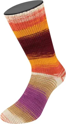Produktbild von Lana Grossa COOL WOOL 4 SOCKS PRINT II (4-fach Sockenwolle), Farbe:7793 - Burgund/Orange/Lachsrot/Ecru/Hellbraun/Fuchsia