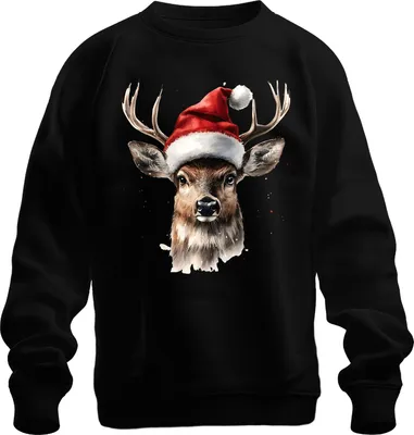 Produktbild von Weihnachtsrentier Geweih Santa Hut Aquarell Weihnachten Geschenk Uni Sweatshirt Pullover, Schwarz, 3XL