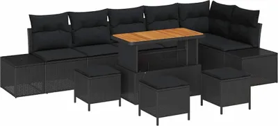 Produktbild von vidaXL Gartensofa-set mit Kissen 10 pcs Schwarz Poly Rattan