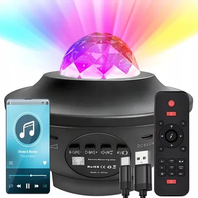 Obrázok produktu pre Hviezdny A Vlnový Projektor Led Nočné Svetlo S Bluetooth Reproduktorom A Diaľkovým Ovládaním