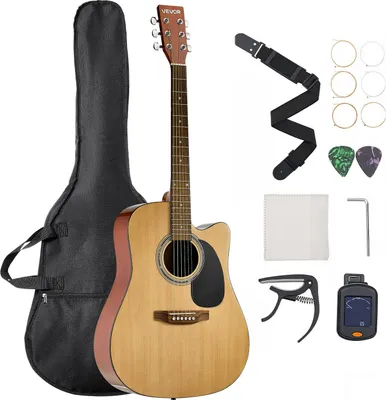 Immagine prodotto di VEVOR Cutway Chitarra Acustica, 41 pollici, 6 corde, chitarra naturale con top in abete massello, pacchetto per principianti con borsa da concerto, accordatore, tracolla, corde in acciaio, plettri, capotasto, tastiera in palissandro, per jazz solista in stile fingerstyle