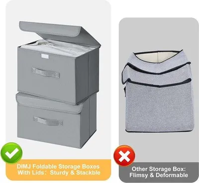 Produktbild von Faltbare Lagerboxen mit Griff, Beistellboxen, Stofflagerkörbe, Kleiderbügel, Faltboxen für Kleidung, Bücher, Lichtgrau
