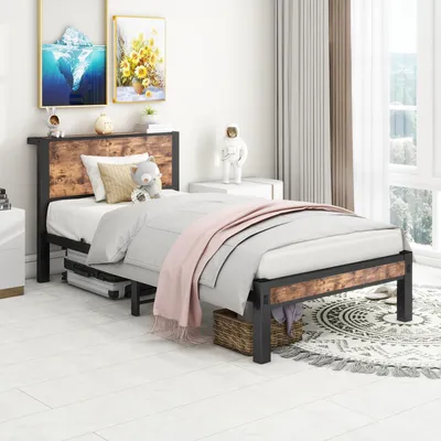 A bedroom scene with a bed, bedding, and decorative items.