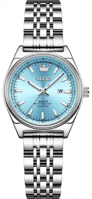 Image de Montre femme OLEVS bleue et argentée avec bracelet en acier inoxydable KP41607