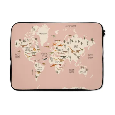 Produktbild von MuchoWow® Laptop Hülle 13 Zoll Weltkarte - Kinderzimmer - Dino's - Mädchen - Kinder - Rosa Laptoptasche - Laptophülle - Sleeve - Rundumschutz
