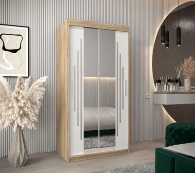Produktbild von Kleiderschrank mit Spiegel VIVI – Breite 100 cm, Eiche sonoma / weiß