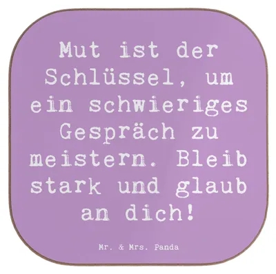 Produktbild von Mr. & Mrs. Panda Untersetzer für Gläser Spruch Ein schwieriges Gespräch führen - Lavendeltraum - Geschenk, inneres Stärke, gläseruntersetzer, meistern, Mut, Tassen, Trost