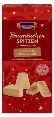 Zdjęcie produktu dla Kuchenmeister, wierzchołki ciasta Baumkuchen pokryte białą czekoladą, 130g