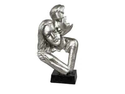 Produktbild von Exklusive Deko Büste Skulptur Liebespaar aus Keramik weiß/Silber Höhe 30 cm