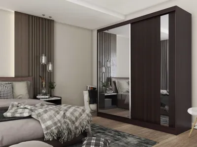 Produktbild von AGMAT Schwebetürenschrank Anzio, Kleiderschrank mit 2 Türen, Moderne Garderobe in Farbe: Wenge, Schrank in Größe: 200 x 216 x 61 cm