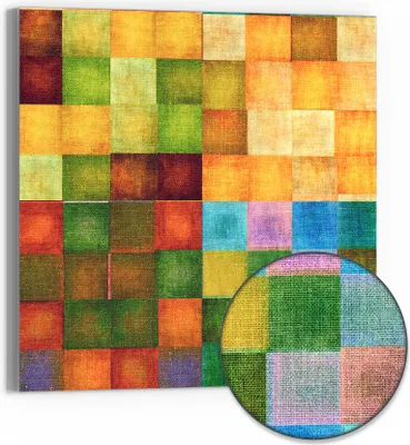 Produktbild von DEQORI Hybrid Leinwand Bild 50x50 cm 'Bunte Farbquadrate' Wandbild Glas flach modern