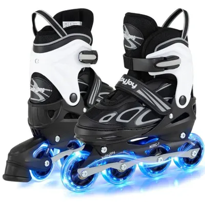 Immagine prodotto di Scarpe a rotelle inline regolabili per bambini TS10382DK, disponibili in 4 taglie regolabili, con ruote illuminate, taglia M (EU 32-36), colore bianco/nero