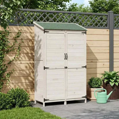 Produktbild von Möbel Gartenschuppen Weiß 106,5 x 56 x 176 cm Massivholz aus Fichte - Geräteschuppen &53535
