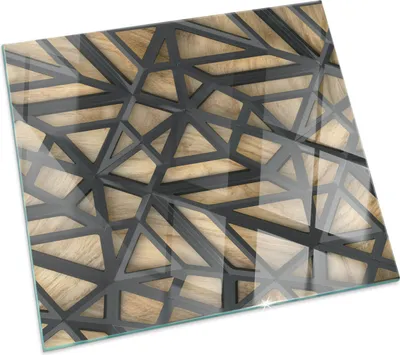 Produktbild von Geometrie mit Holz – Glasbodenplatte für – Kaminofen – Kaminplatte Glas – Schutzglas – Funkenschutzplatte –Glasbodenplatte Feuerfeste – Hitzeschutzplatte – Bodenschutz aus Glas – 50x50 cm