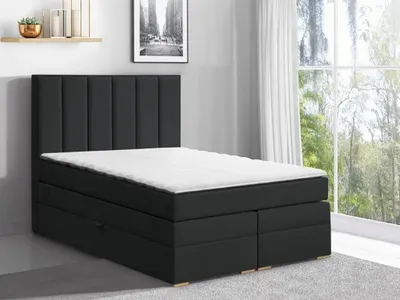Produktbild von Sehr einfaches, aber elegantes Boxspringbett, klassische dekorative Kopfteilsteppung, hoher Nutzungskomfort, zwei Bettzeugbehälter, unterstütztes Öffnen der Behälter, elegantes Design, klassischer Stil, ideal für moderne, aber klassische Schlafzimmer - Castanea 140 x 200 (Schwarz)