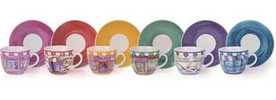 Produktbild von Famanu Kaffeetassen-Set 6 Stück mit Untertassen - Multicolor