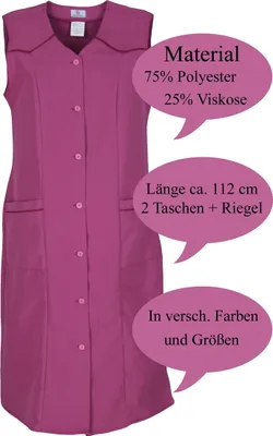 Produktbild von Damenkittel ohne Arm Kochschürze Kittel Schürze Knopfkittel einfarbig Hauskleid, Größe:38, Farbe:fuchsia
