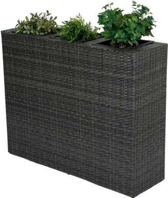 Produktbild von Rattan Raumteiler mit 3 Pflanztöpfen H 80 x B 100 x T 30 cm, Farbe Dunkelgrau