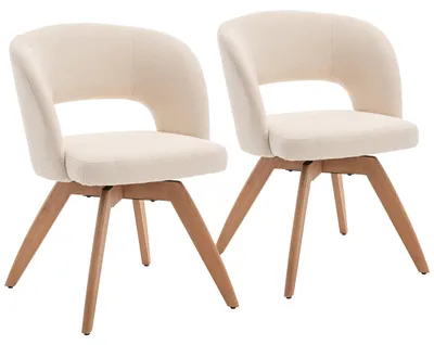 Image de Lot de 2 chaises en bois clair et tissu boucle beige HOLLY
