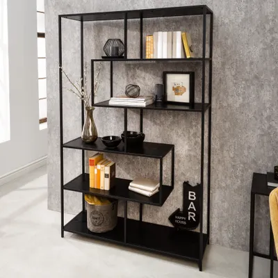 Produktbild von Industrial Bücherregal SLIM LINE 185cm Esche schwarz sechs Regalböden