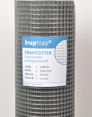 Produktbild von KrapTrap® Volierendraht Drahtgitter I Käfigdraht Schweißgitter I 16x16mm 1 x 5m I 1,2mm stark Drahtzaun Maschendraht