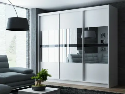 Produktbild von Schwebetürenschrank BATUMI 250 cm mit Spiegel, Kleiderschrank mit Schiebetüren, Schlafzimmerschrank, großer Stauraum (Weiss)