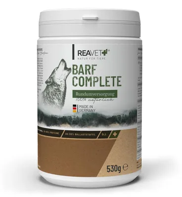 Produktbild von REAVET Barf Complete Hund Pulver 530g - Barfen für Hunde, Barf Zusatz Komplett, Mineralien & Vitamine, Barf Hund