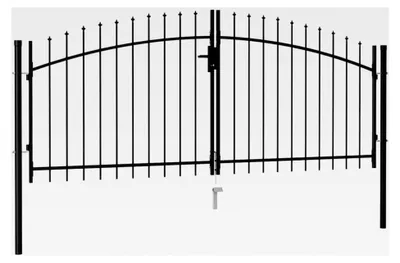 Produktbild von Doppelflügeltor mit Speerspitzen aus Stahl Schwarz 300 x 175 cm Bolzenscharnier Montagepfosten für Garten Innenhof Terrasse