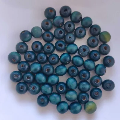 Obrázok produktu pre Drevené guľaté korálky, 60 kusov, 10 mm, modrozelené tmavé