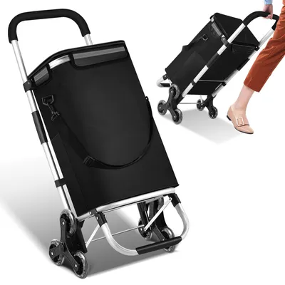 Image de Clanmacy Chariot d'achat Chariot d'achat pliable Trolley léger portable avec fonction montée d'escalier 40 L