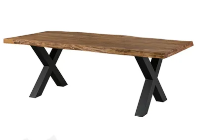 Image de MASSIVMOEBEL24 | Table à manger 200x100 en bois de Sheesham bois naturel pieds en X anthracite mat FREEFORM 5