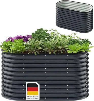 Imagen del producto de Cama elevada de metal para jardín, color antracita, 160x80x78 cm, con base abierta