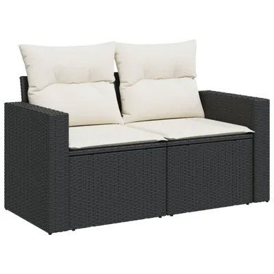 Image de vidaXL Canapé de jardin avec coussins 2 places noir poly rotin