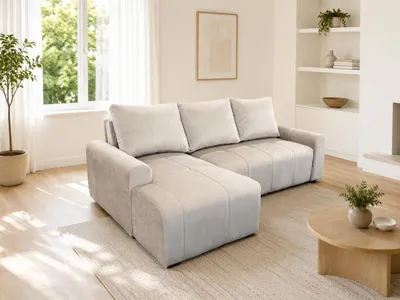 Produktbild von DOMI Ecksofa SALLY mit Schlaffunktion L-Form, Universal, mit Bettkasten, Wohnzimmersofa, Couch, Bett, Couchgarnitur - Beige, AMON 17
