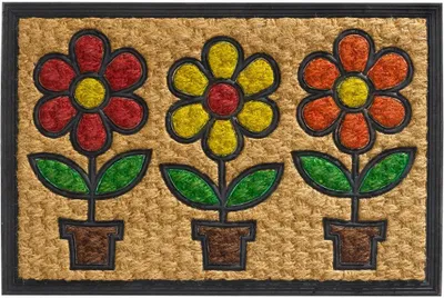 Image de Tapis de coco pots de fleurs colorés comme tapis de propreté extérieur